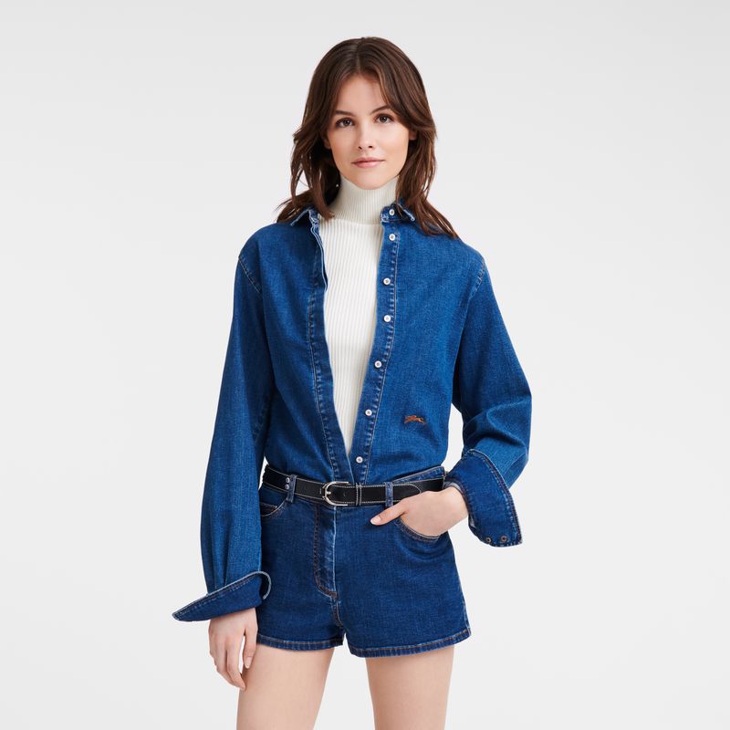 Blue Longchamp Denim Women Shirts | Ksa-127RXMFLZ