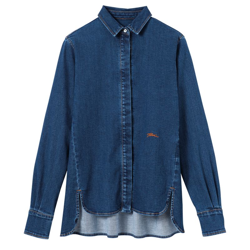 Blue Longchamp Denim Women Shirts | Ksa-127RXMFLZ