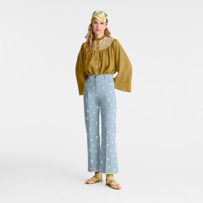Blue Longchamp Embroidered Denim Women Jeans | Ksa-263AXNPWE
