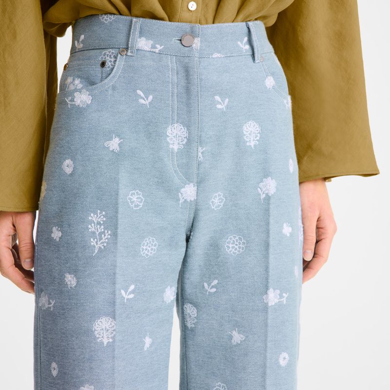 Blue Longchamp Embroidered Denim Women Jeans | Ksa-263AXNPWE