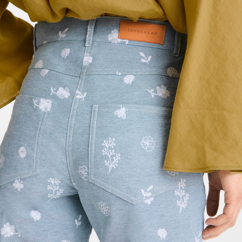 Blue Longchamp Embroidered Denim Women Jeans | Ksa-263AXNPWE