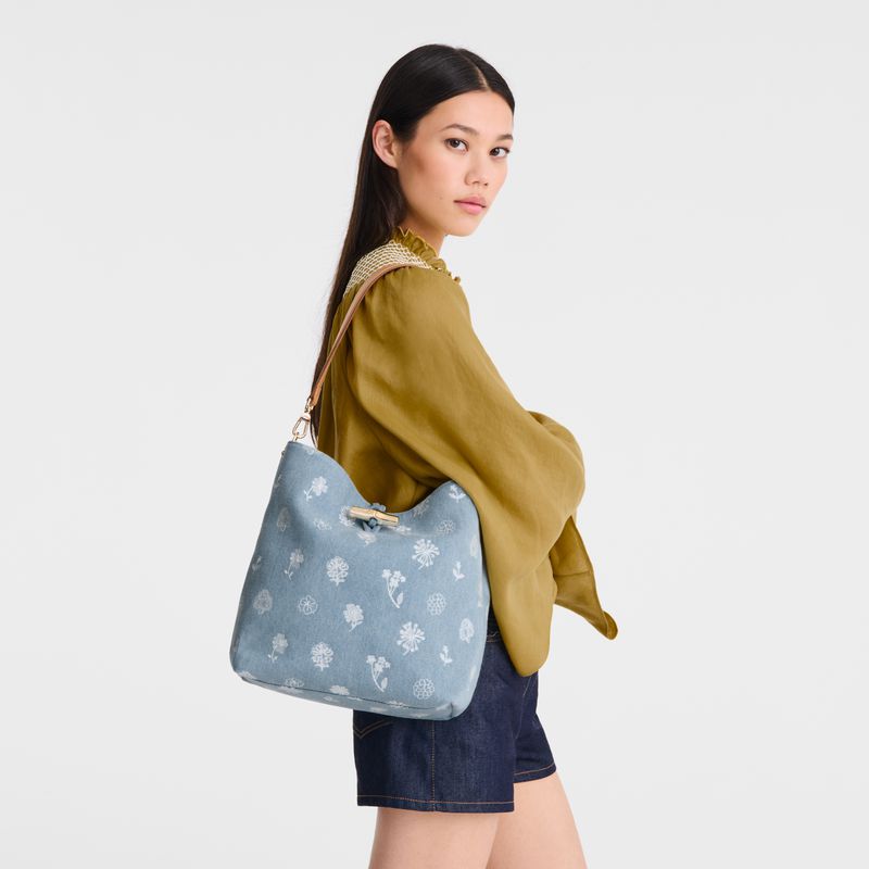 Blue Longchamp Le Roseau M Women Hobo Bag | Ksa-531KNTWZP