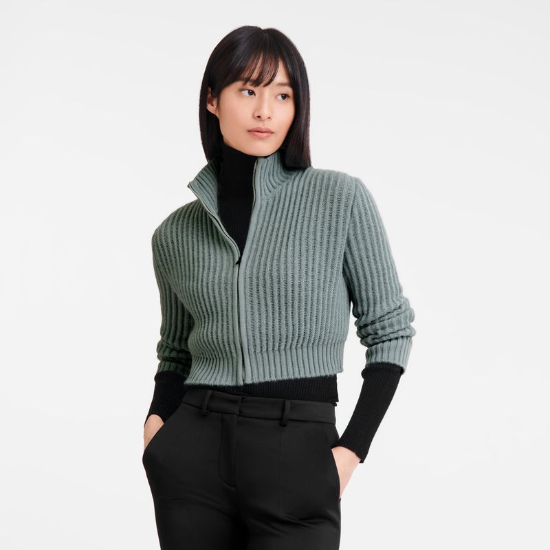 Blue Longchamp Zip Collar Short Women Cardigan | Ksa-860YIDHCA