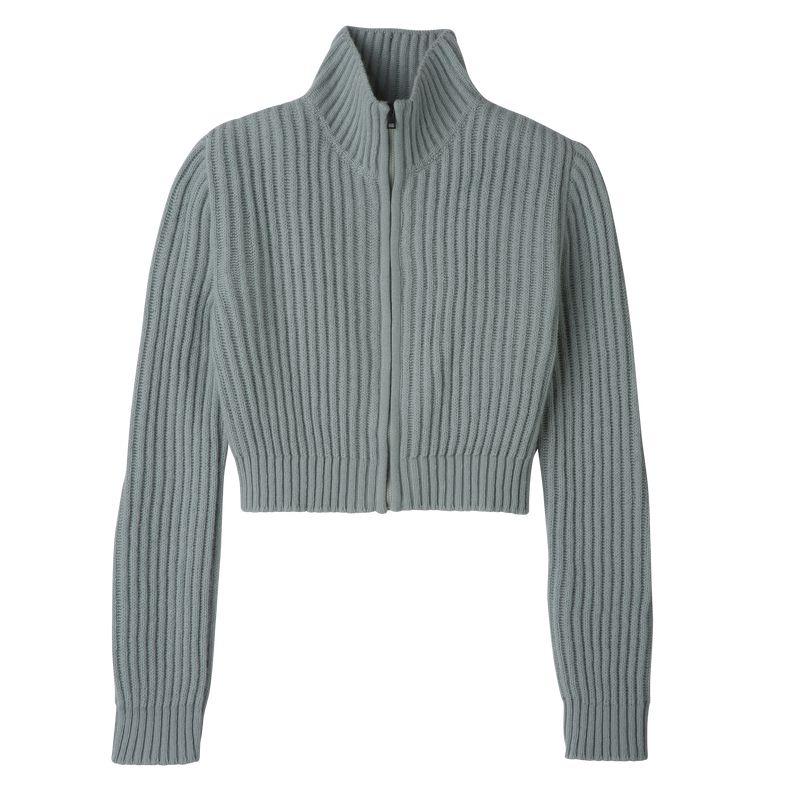 Blue Longchamp Zip Collar Short Women Cardigan | Ksa-860YIDHCA