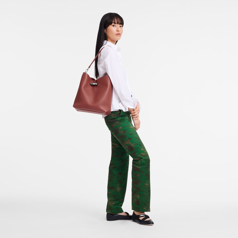 Brown Longchamp Le Roseau M Women Shoulder Bag | Ksa-526UYHPKC