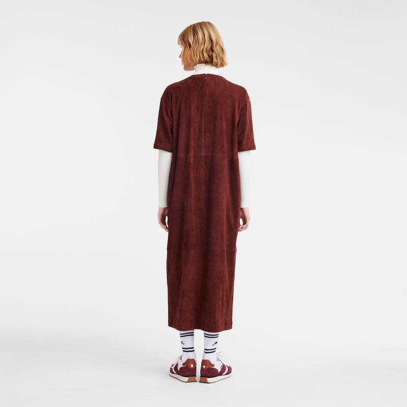 Burgundy Longchamp Leather Long Women Dress | Ksa-960UNKGCM