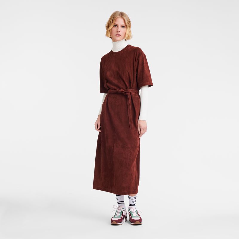 Burgundy Longchamp Leather Long Women Dress | Ksa-960UNKGCM