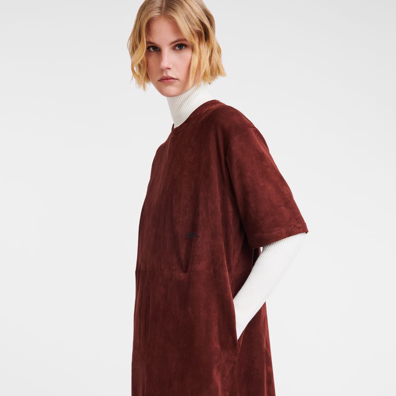 Burgundy Longchamp Leather Long Women Dress | Ksa-960UNKGCM