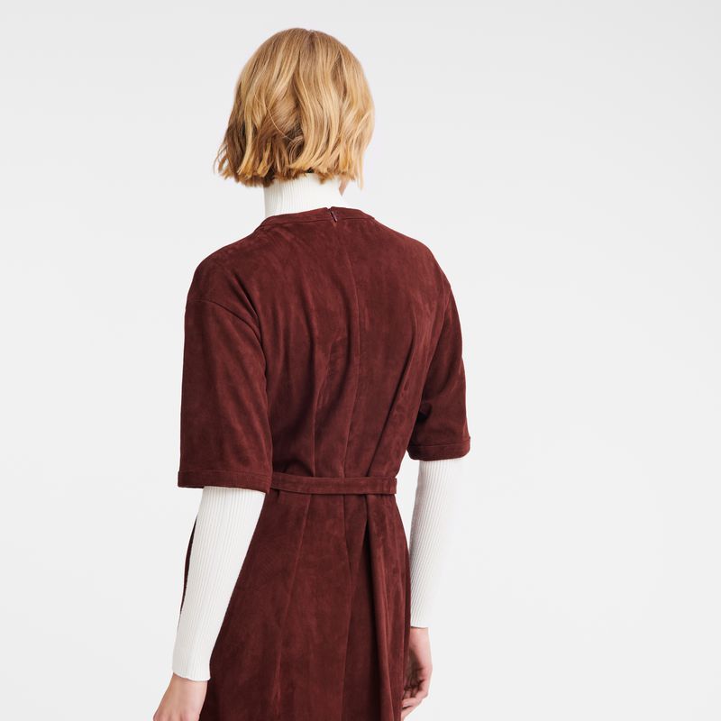 Burgundy Longchamp Leather Long Women Dress | Ksa-960UNKGCM