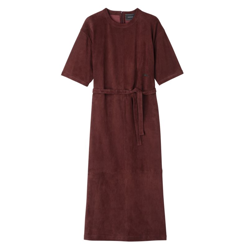 Burgundy Longchamp Leather Long Women Dress | Ksa-960UNKGCM