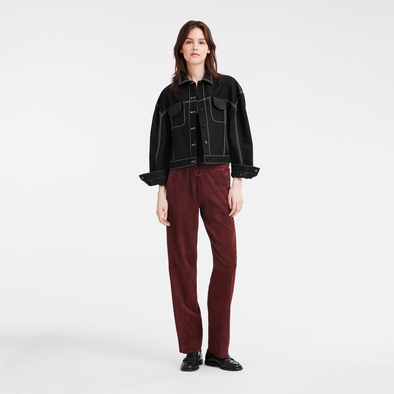 Burgundy Longchamp Leather Straight Women Pants | Ksa-892IBKADU