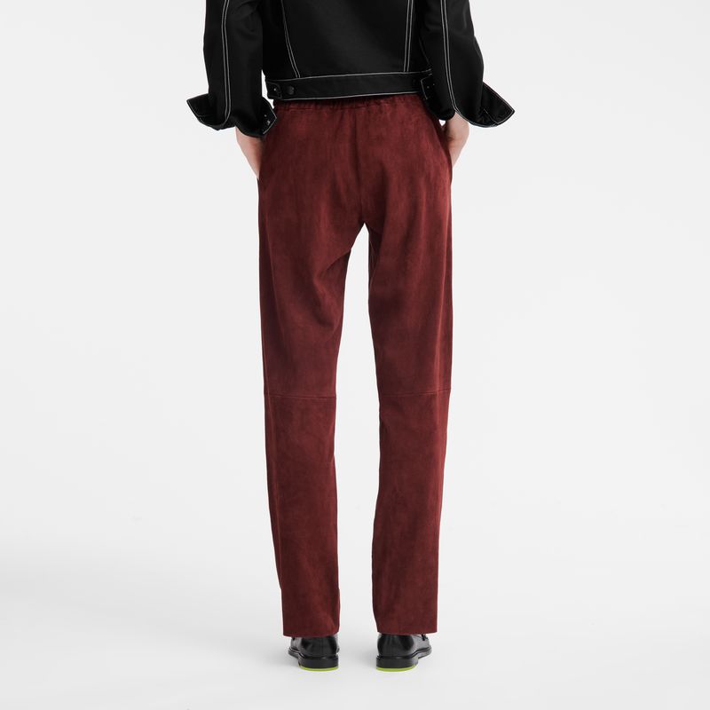 Burgundy Longchamp Leather Straight Women Pants | Ksa-892IBKADU
