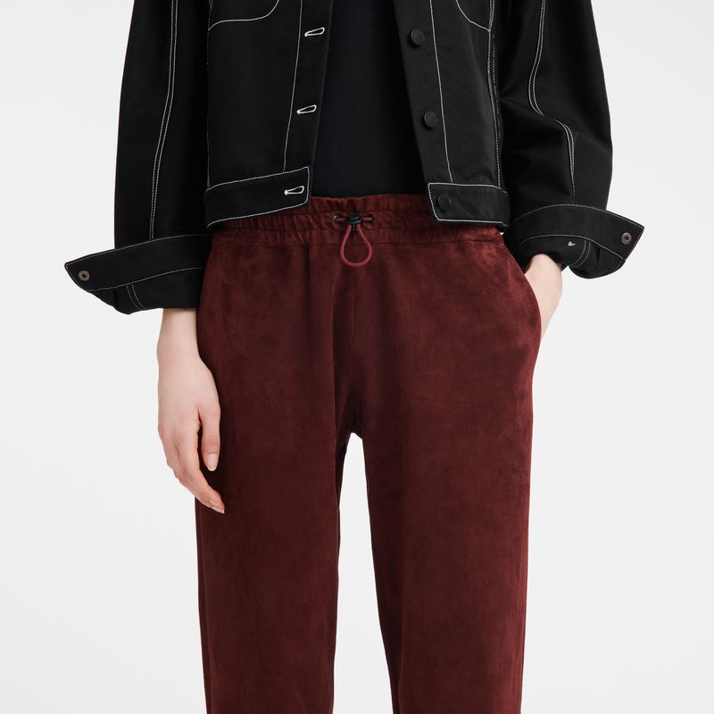 Burgundy Longchamp Leather Straight Women Pants | Ksa-892IBKADU