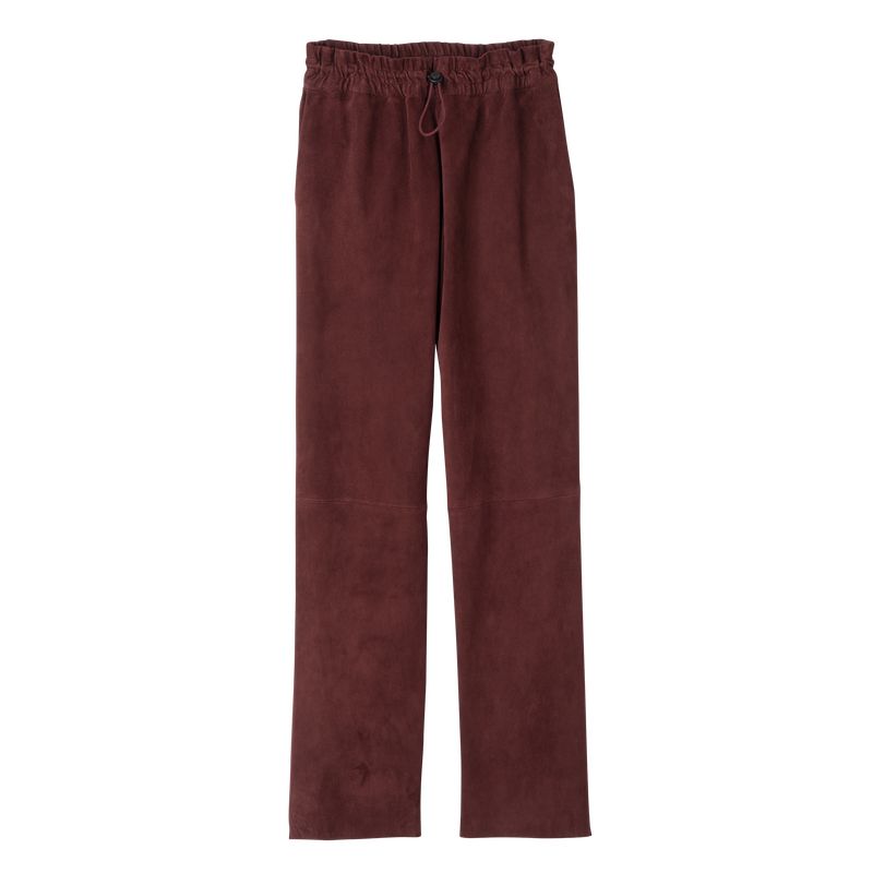 Burgundy Longchamp Leather Straight Women Pants | Ksa-892IBKADU