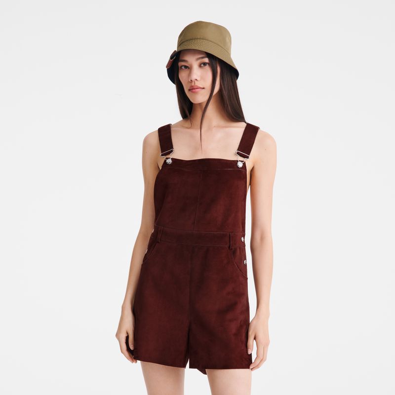 Burgundy Longchamp Leather Women Jumpsuit | Ksa-039OBTAEF