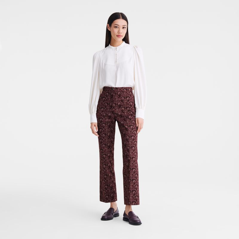 Burgundy Longchamp Printed Gabardine Women Pants | Ksa-857QZOGTR