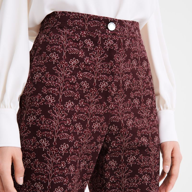 Burgundy Longchamp Printed Gabardine Women Pants | Ksa-857QZOGTR