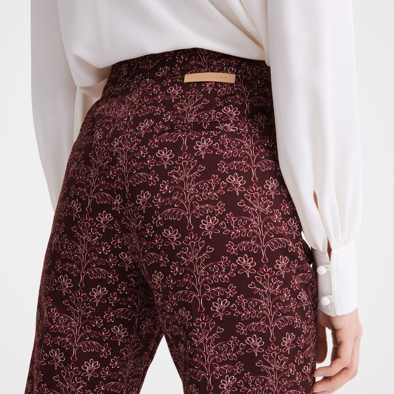 Burgundy Longchamp Printed Gabardine Women Pants | Ksa-857QZOGTR