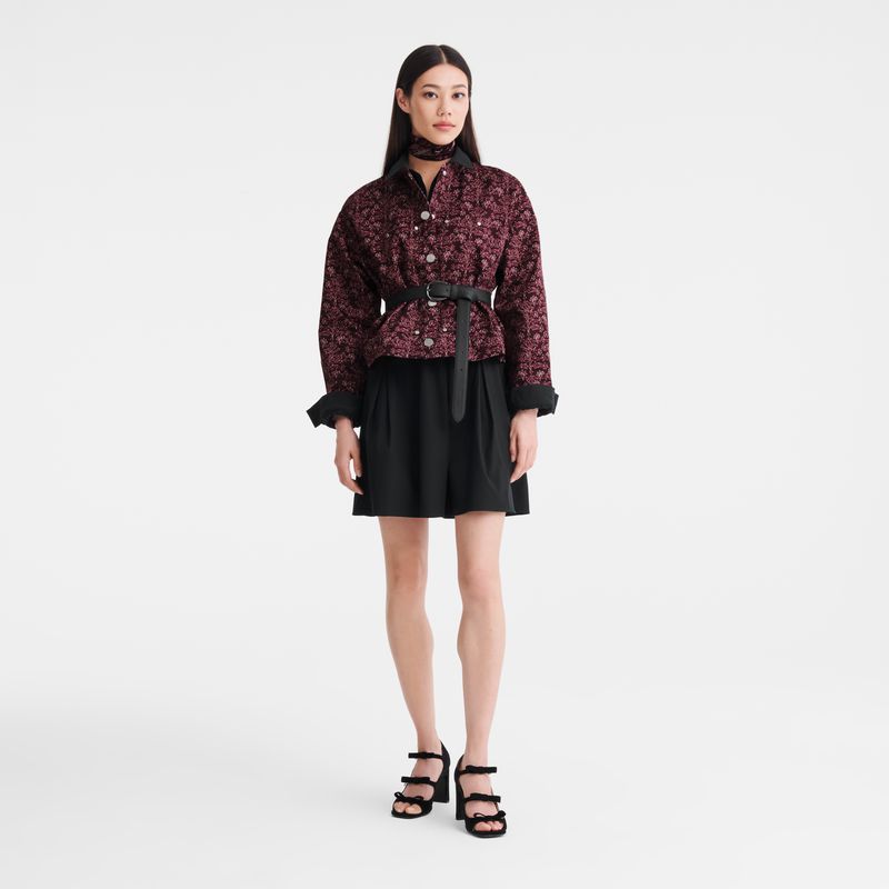 Burgundy Longchamp Printed Gabardine Women Jacket | Ksa-419TFEJXB
