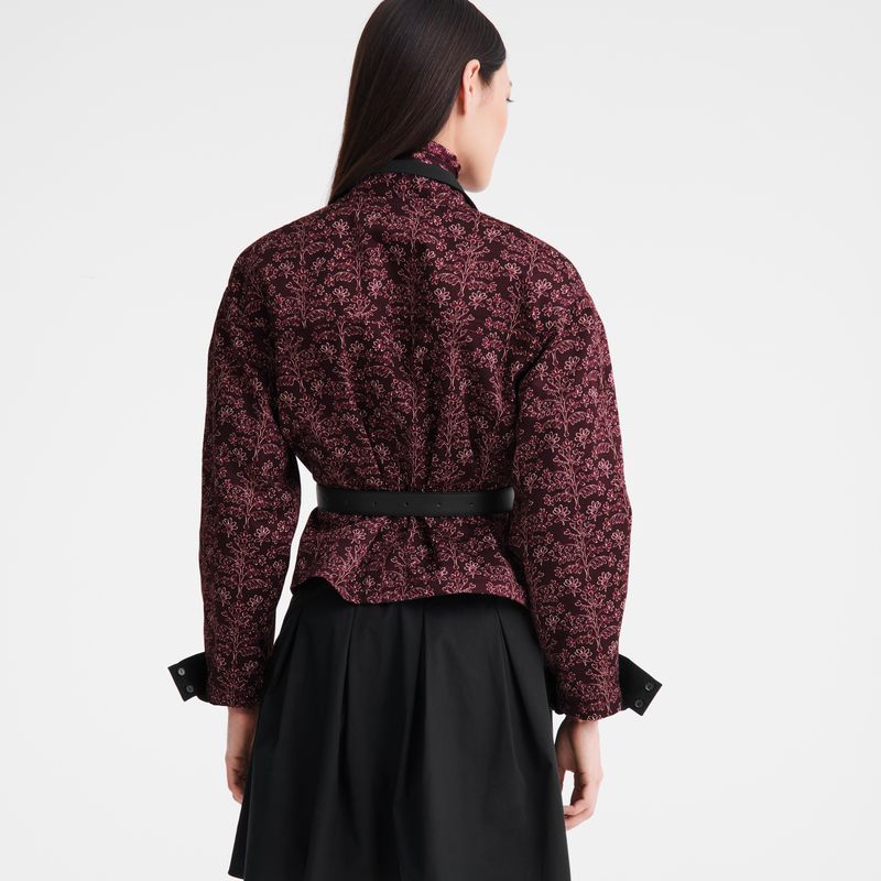 Burgundy Longchamp Printed Gabardine Women Jacket | Ksa-419TFEJXB