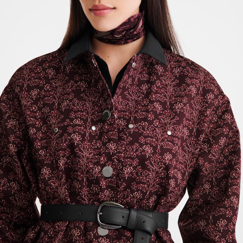 Burgundy Longchamp Printed Gabardine Women Jacket | Ksa-419TFEJXB