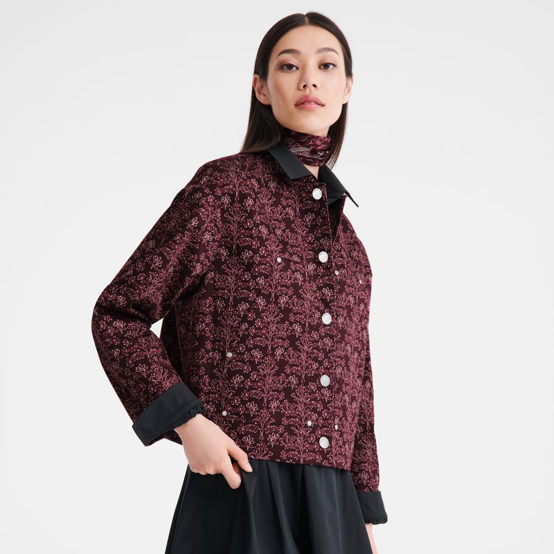 Burgundy Longchamp Printed Gabardine Women Jacket | Ksa-419TFEJXB