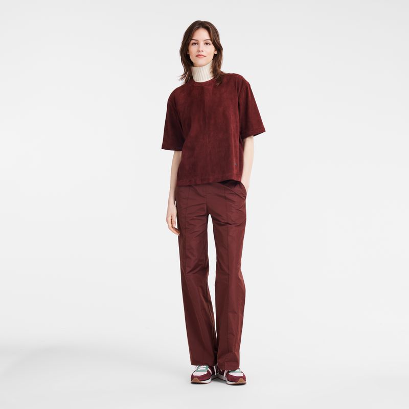 Burgundy Longchamp Short Leather Women Top | Ksa-042QATPCX