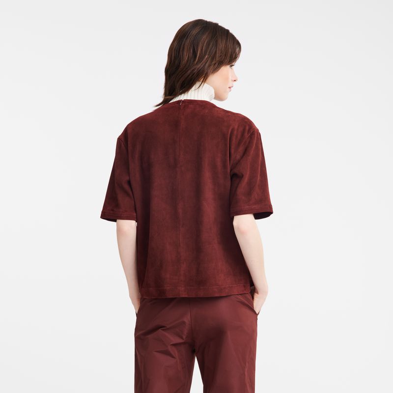 Burgundy Longchamp Short Leather Women Top | Ksa-042QATPCX