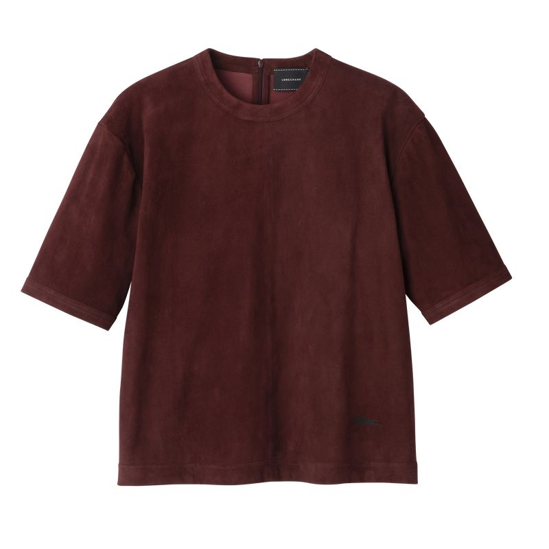 Burgundy Longchamp Short Leather Women Top | Ksa-042QATPCX