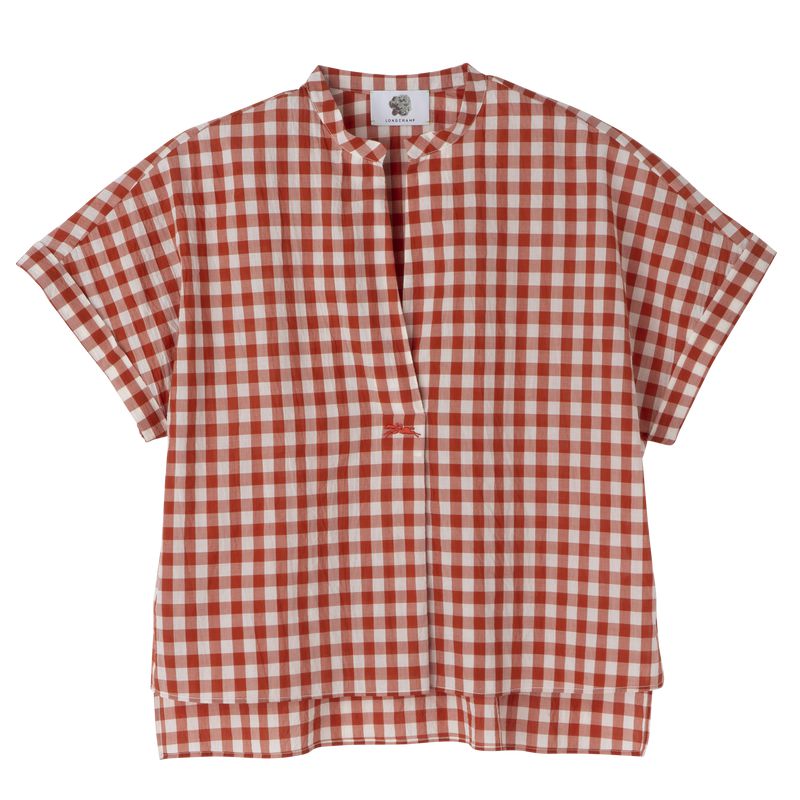 Coral / White Longchamp Vichy Jacquard Women Blouse | Ksa-576QZCIEG
