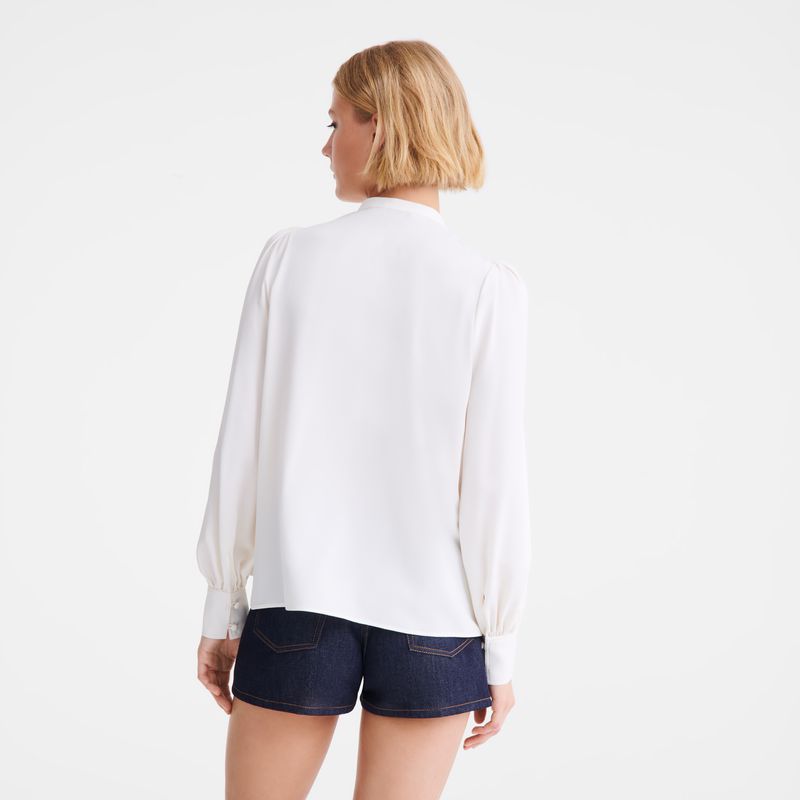 Cream Longchamp Fluid Crepe Women Blouse | Ksa-372SNRPYH