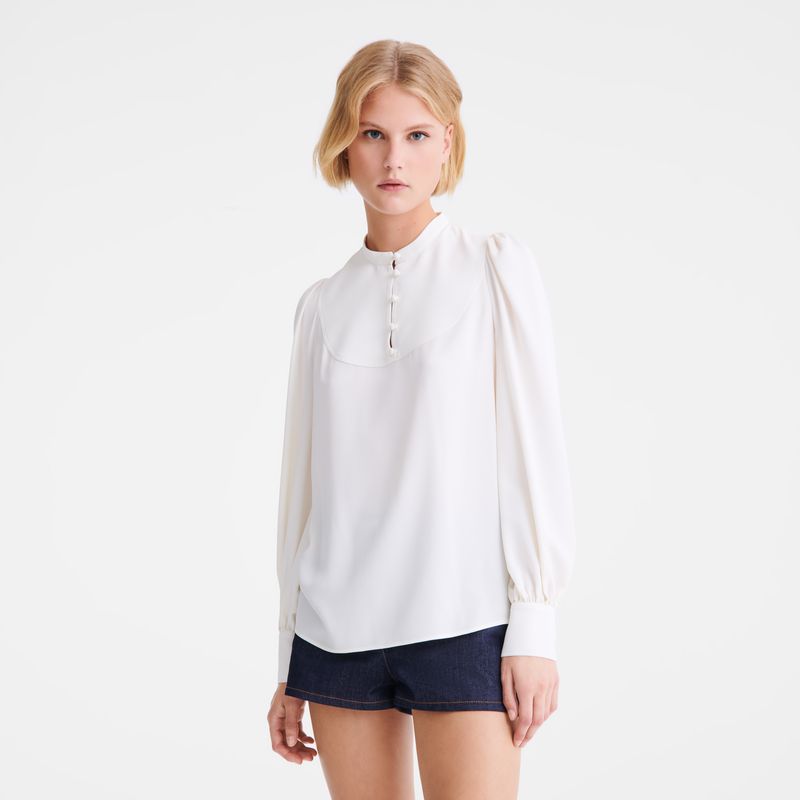 Cream Longchamp Fluid Crepe Women Blouse | Ksa-372SNRPYH