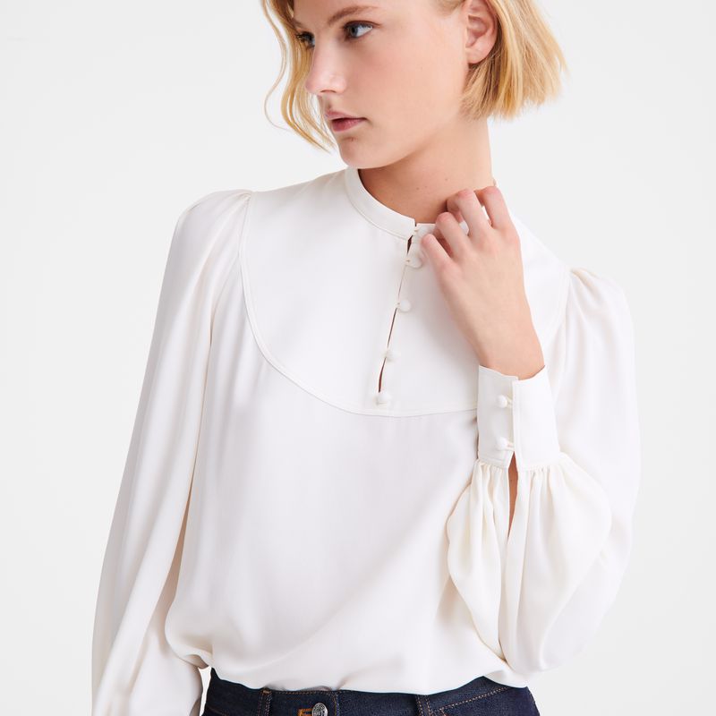 Cream Longchamp Fluid Crepe Women Blouse | Ksa-372SNRPYH