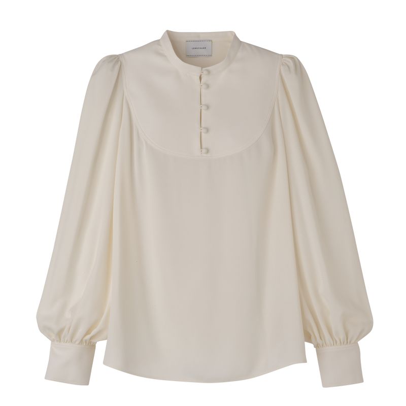 Cream Longchamp Fluid Crepe Women Blouse | Ksa-372SNRPYH