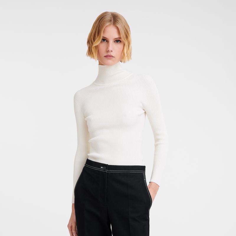 Cream Longchamp High Collar Fitted Women Jumper | Ksa-046IZSKTL