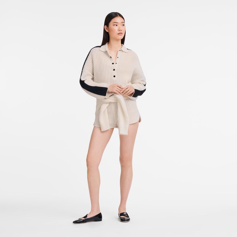 Cream Longchamp Polo Collar Women Jumper | Ksa-243ANZHDL