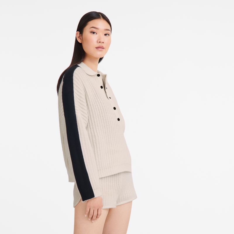 Cream Longchamp Polo Collar Women Jumper | Ksa-243ANZHDL