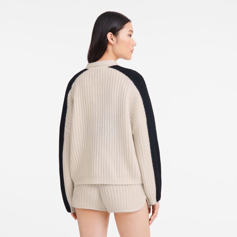 Cream Longchamp Polo Collar Women Jumper | Ksa-243ANZHDL
