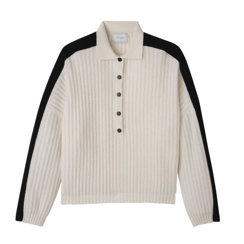 Cream Longchamp Polo Collar Women Jumper | Ksa-243ANZHDL