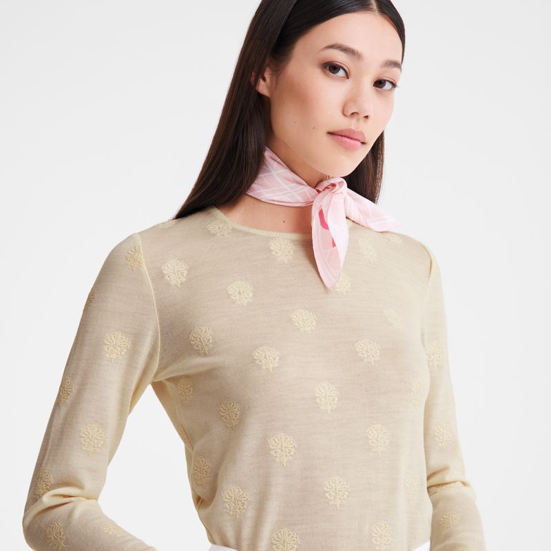 Cream Longchamp Round Neck Women Sweater | Ksa-485SLFXEA