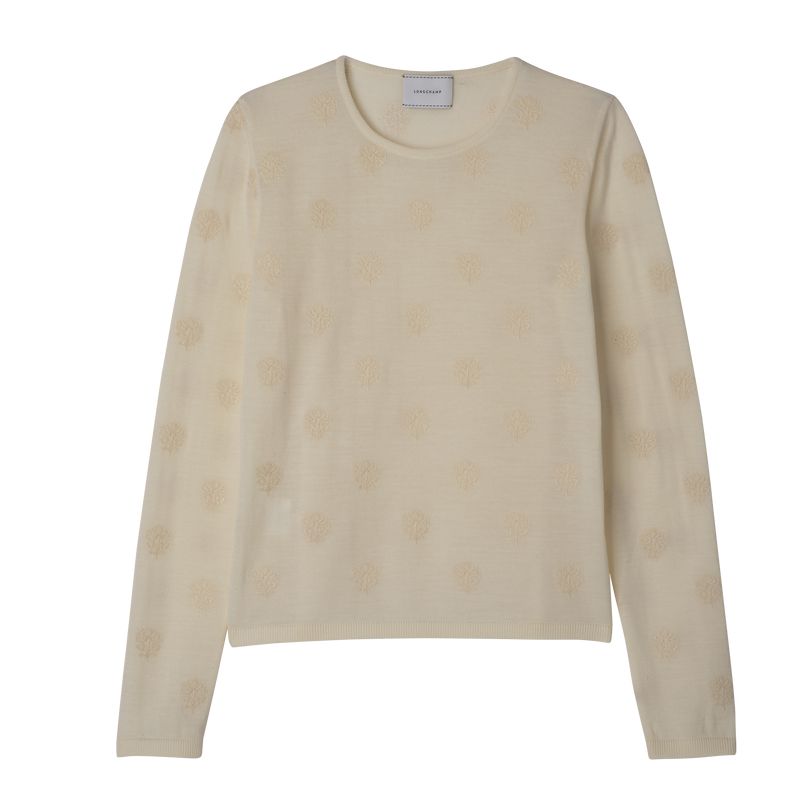 Cream Longchamp Round Neck Women Sweater | Ksa-485SLFXEA