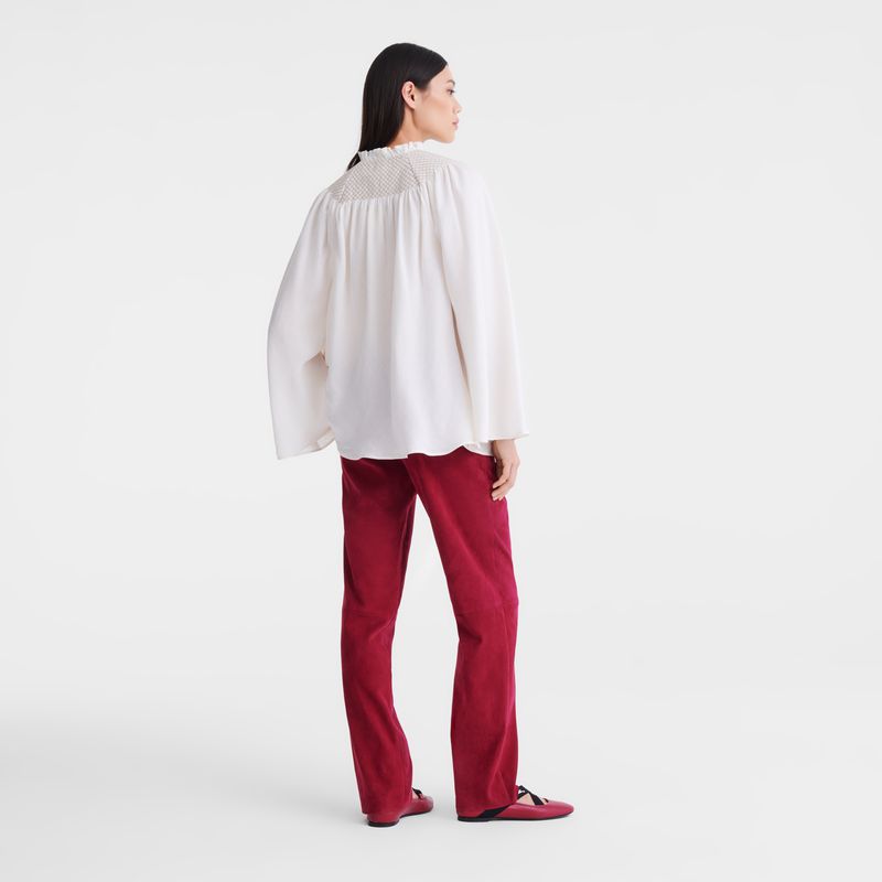 Cream Longchamp Smocked Veil Women Blouse | Ksa-365ZAYJNT