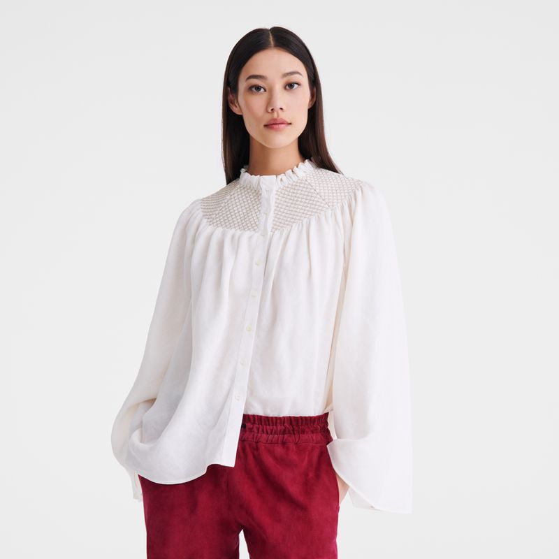 Cream Longchamp Smocked Veil Women Blouse | Ksa-365ZAYJNT
