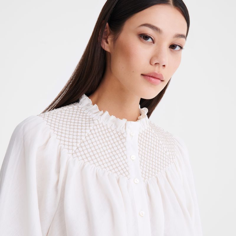 Cream Longchamp Smocked Veil Women Blouse | Ksa-365ZAYJNT