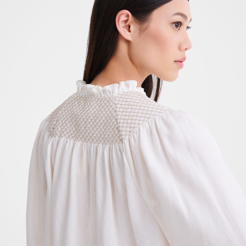 Cream Longchamp Smocked Veil Women Blouse | Ksa-365ZAYJNT