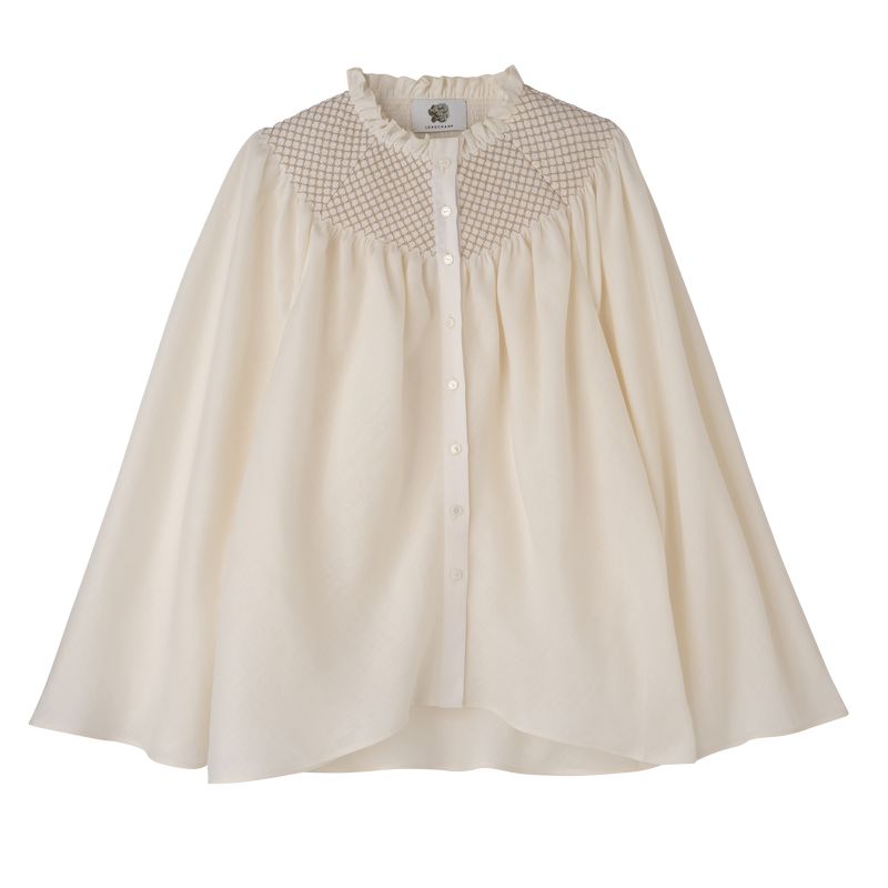 Cream Longchamp Smocked Veil Women Blouse | Ksa-365ZAYJNT