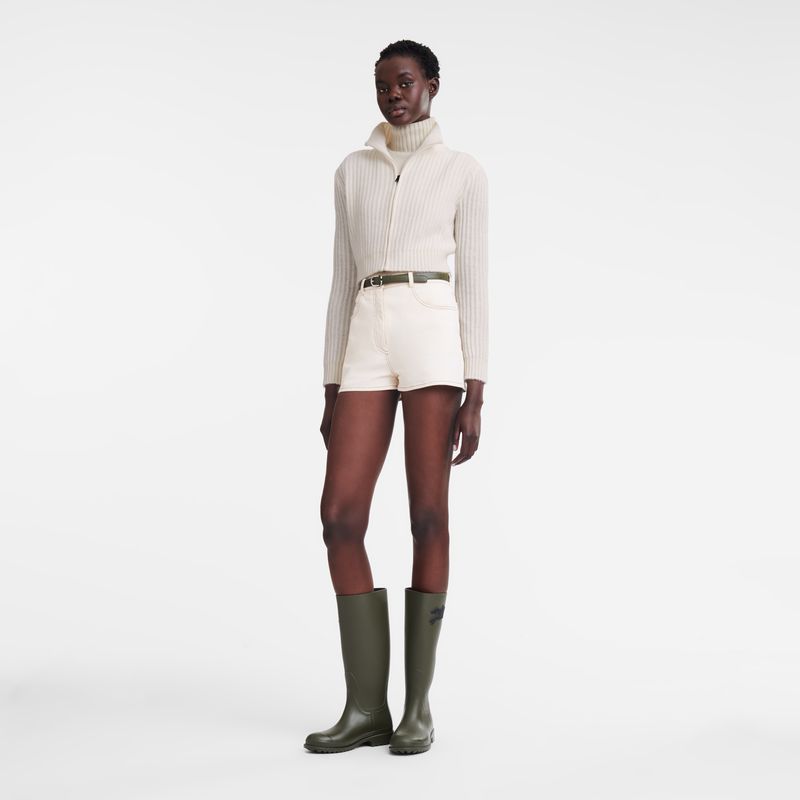 Cream Longchamp Zip Collar Short Women Cardigan | Ksa-208XKEOBS