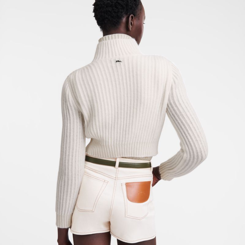 Cream Longchamp Zip Collar Short Women Cardigan | Ksa-208XKEOBS