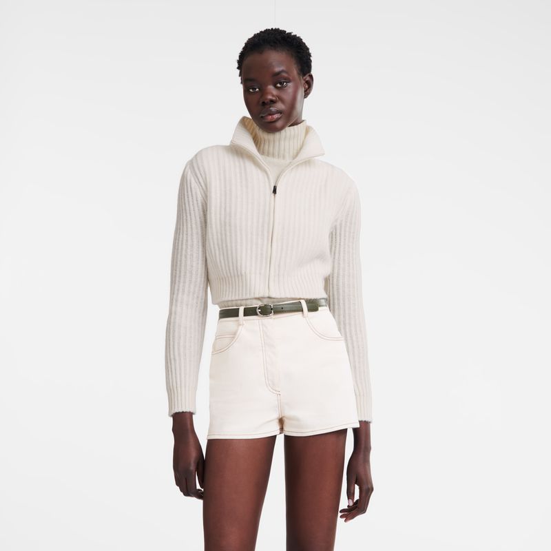 Cream Longchamp Zip Collar Short Women Cardigan | Ksa-208XKEOBS