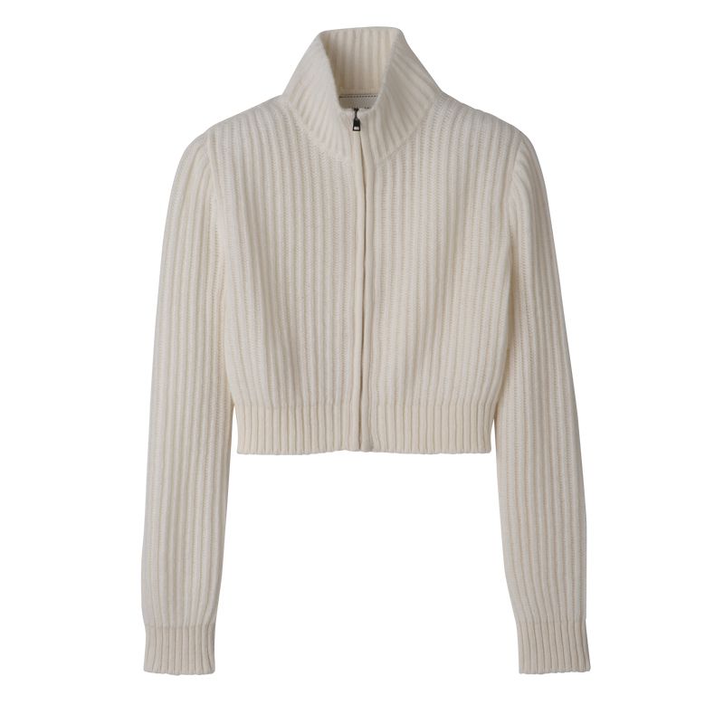 Cream Longchamp Zip Collar Short Women Cardigan | Ksa-208XKEOBS